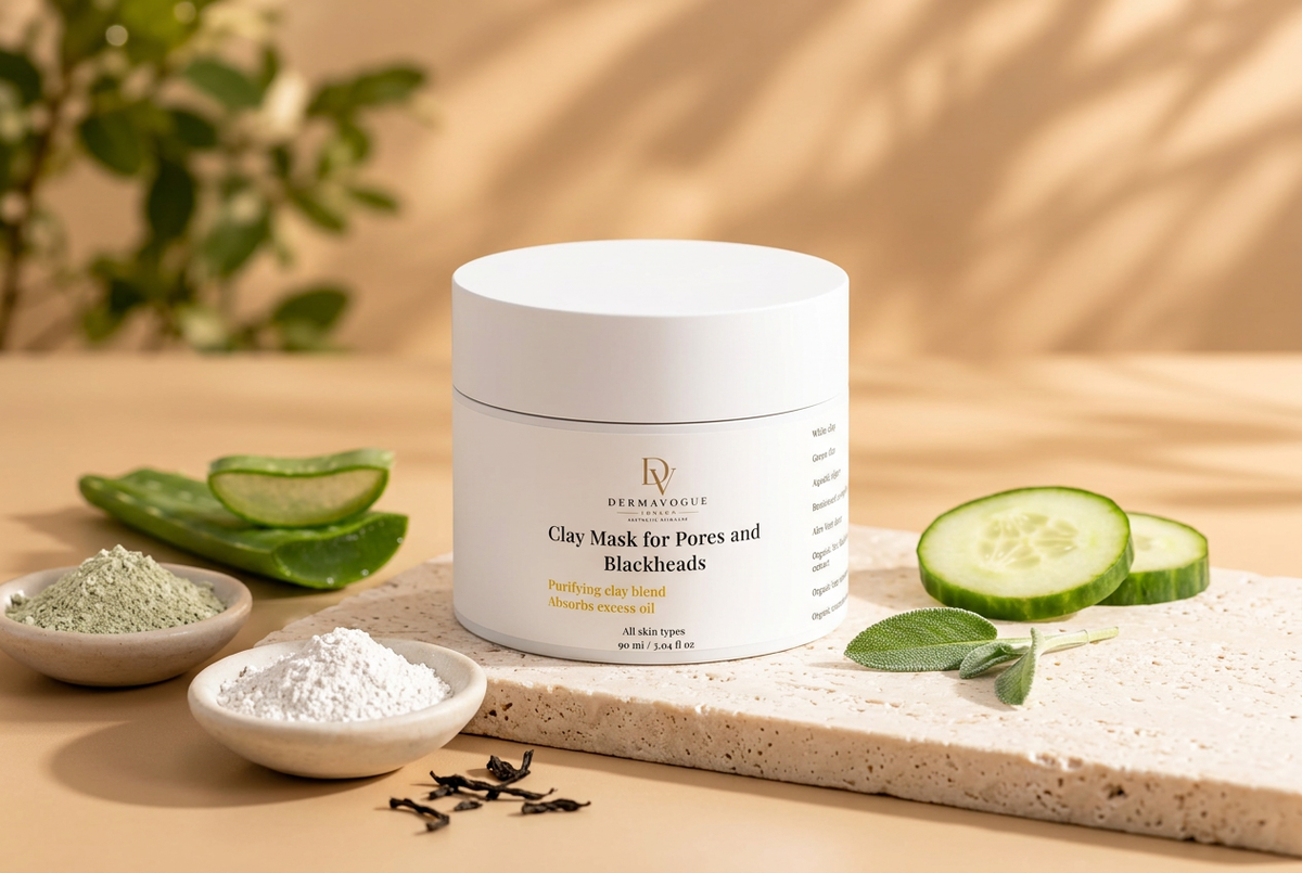 Clay Mask pe fundal șampanie cu ingrediente din INCI