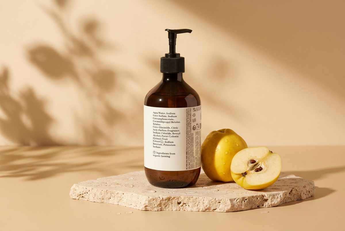 Hand & Body Wash, vedere din spate pe fundal șampanie